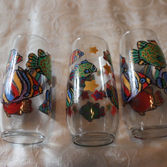 Vintage 80’s 90’s Libbey Tropical Fish Graphic Drinking Glasses Set of 3 - Picture 14 of 16